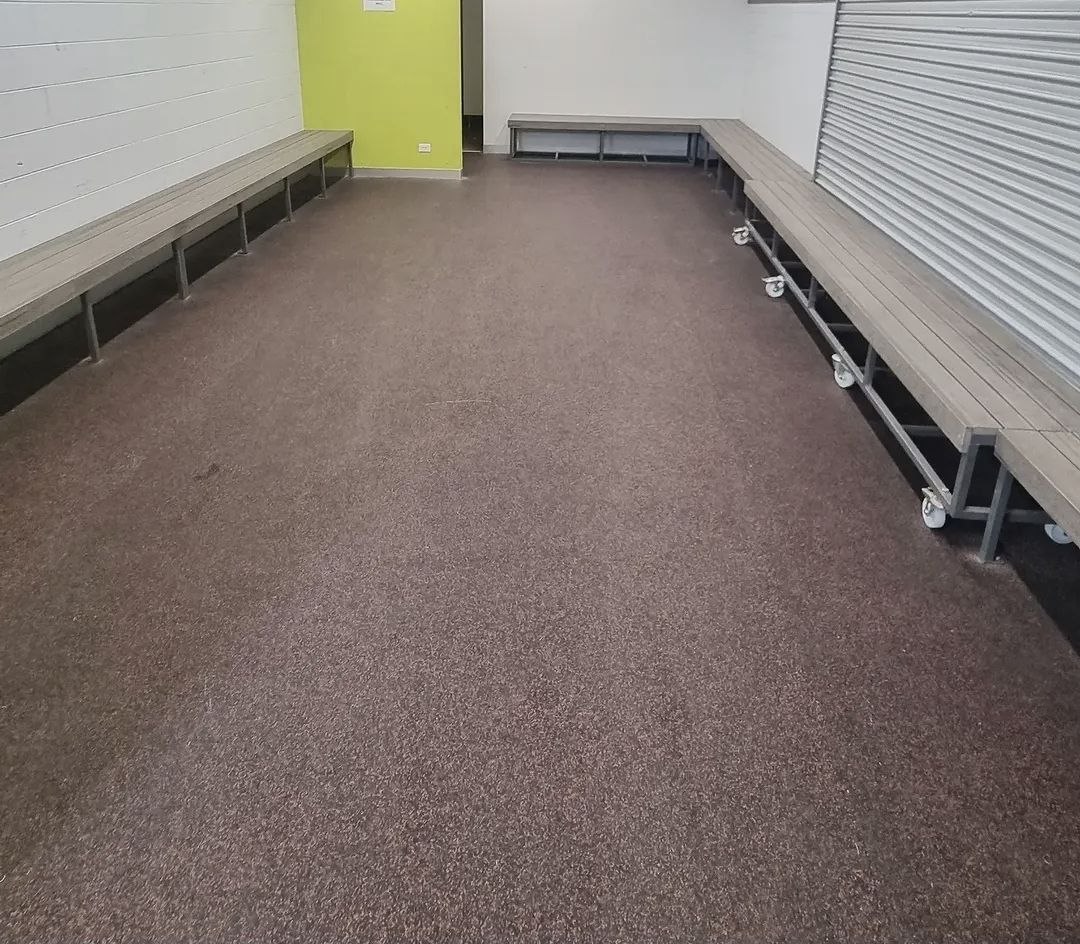 Sporting club change rooms cleaned and reset by Blancoz, benches clear and floor cleaned through
